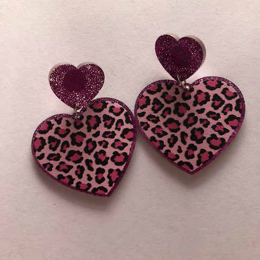Valentines Day Leopard print Heart y2k earrings