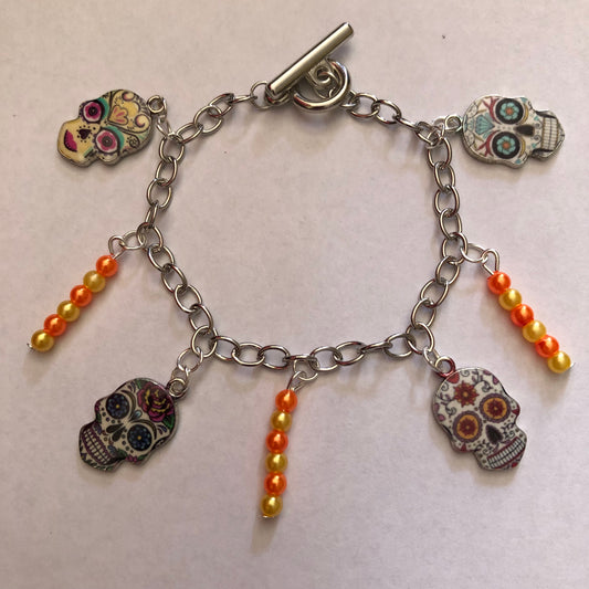 Día De Muertos Skull Calavera Charm Bracelet