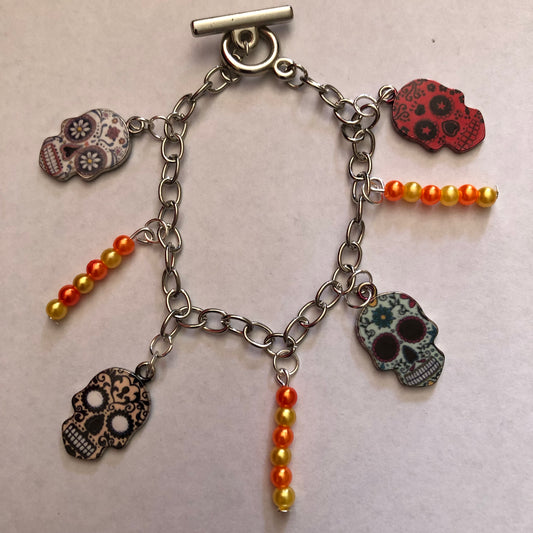 Día De Muertos Skull Calavera Charm Bracelet