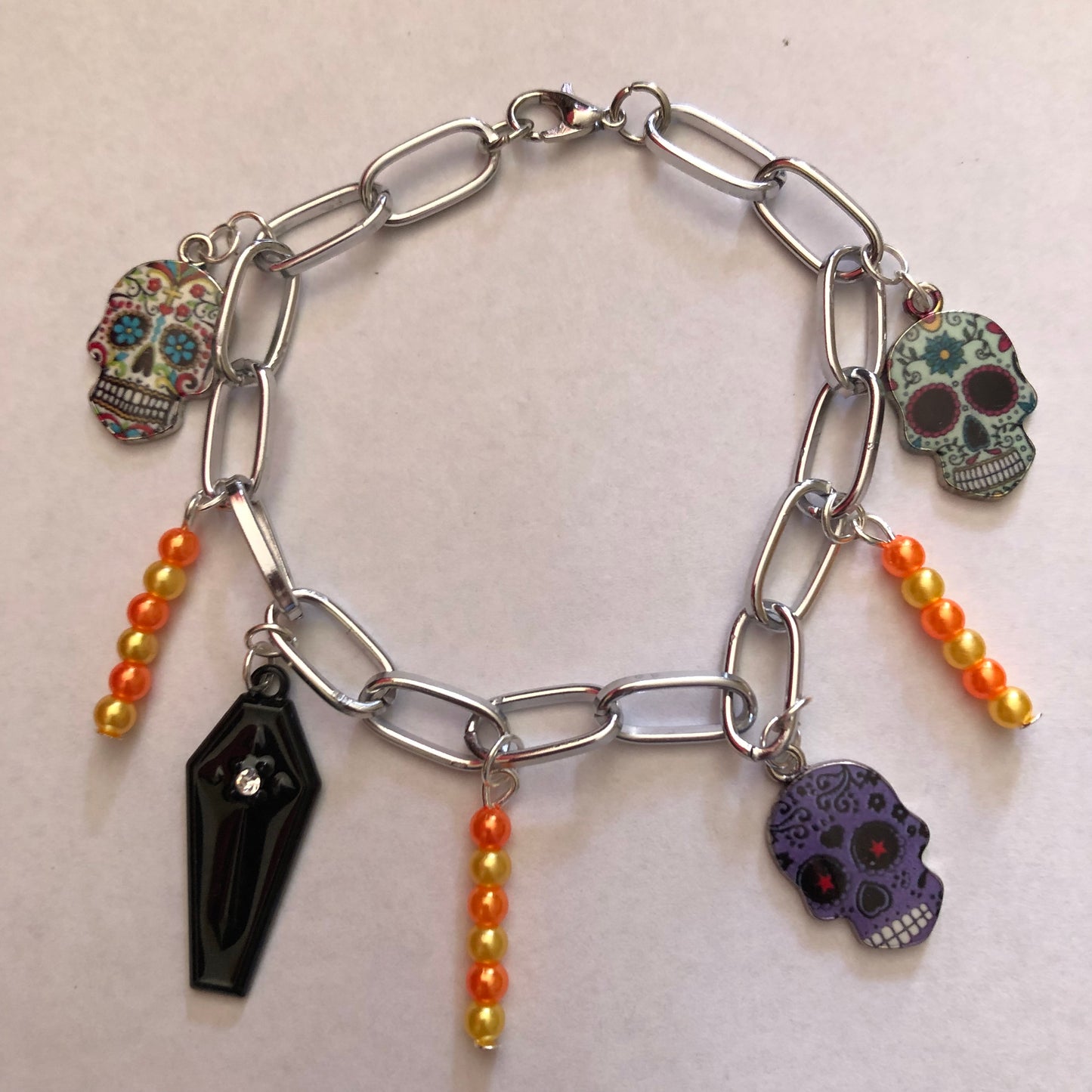 Día De Muertos Skull Calavera Charm Bracelet