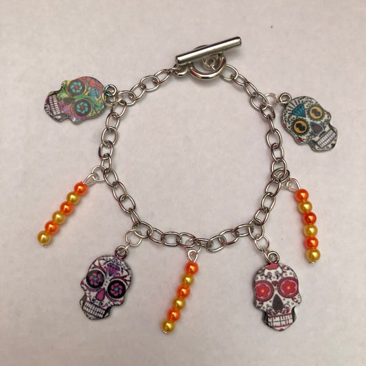 Día De Muertos Skull Calavera Charm Bracelet