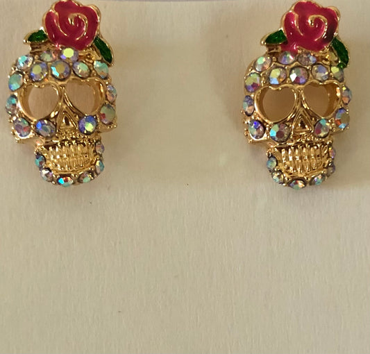 Día De Muertos Skull Rhinestone Calavera Mini Stud Earrings