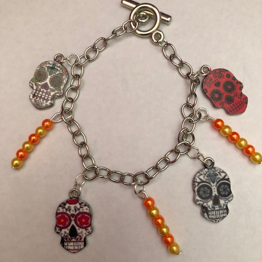 Día De Muertos Skull Calavera Charm Bracelet