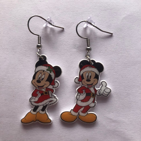 Christmas Mickey and Minnie Mouse earrings