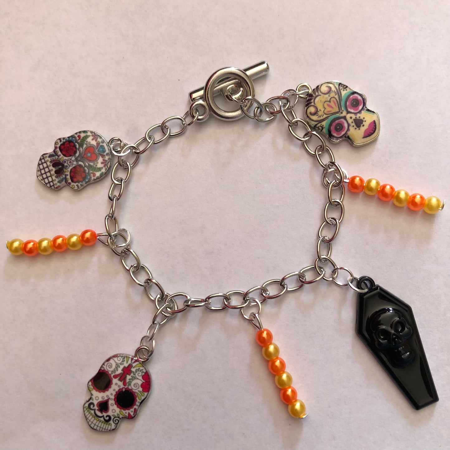 Día De Muertos Skull Calavera Charm Bracelet