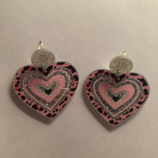 Valentines Day Leopard print and Glitter Heart y2k earrings