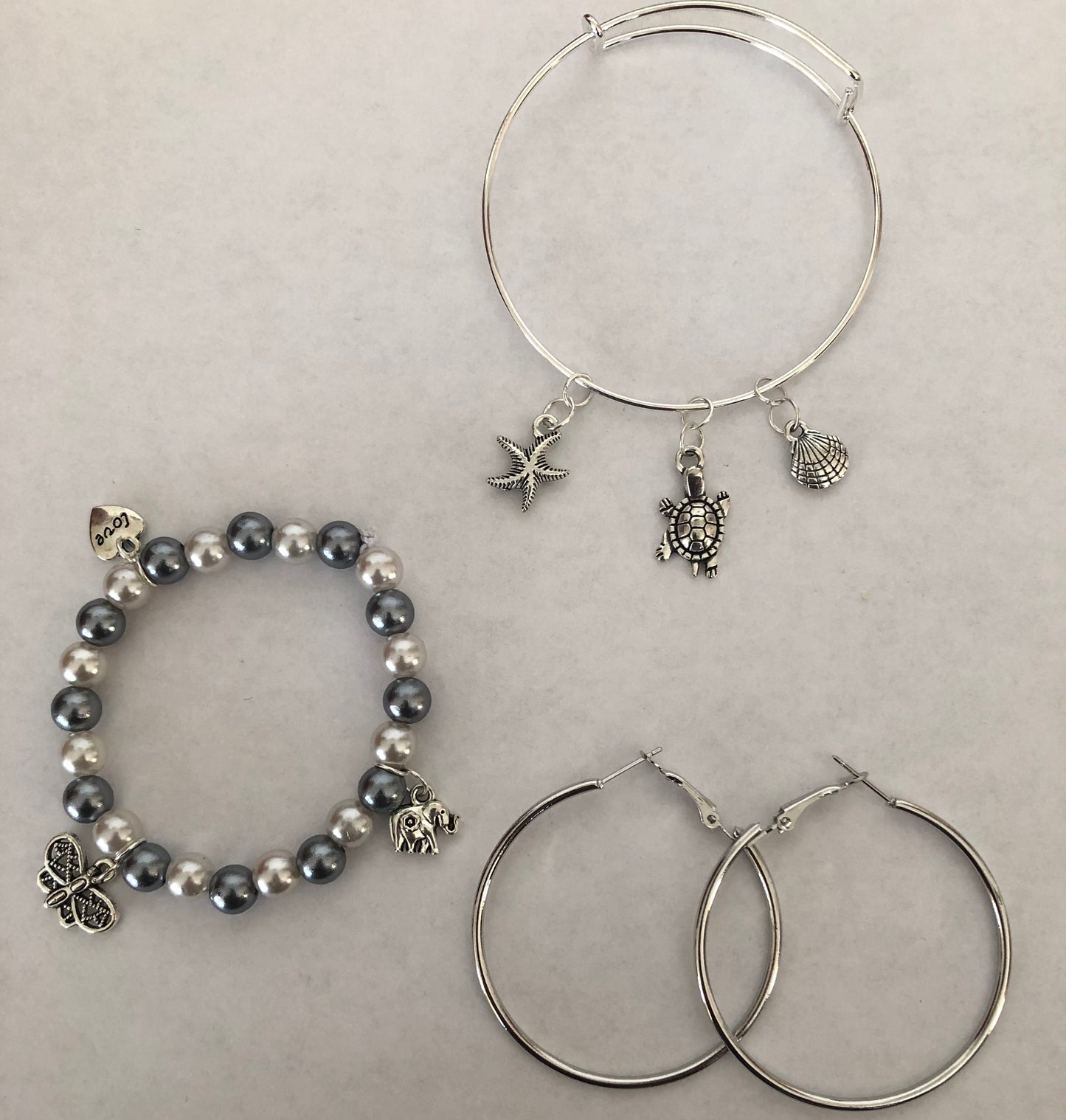 Jewelry set | Charm bracelet, charm beaded bracelet and hoops