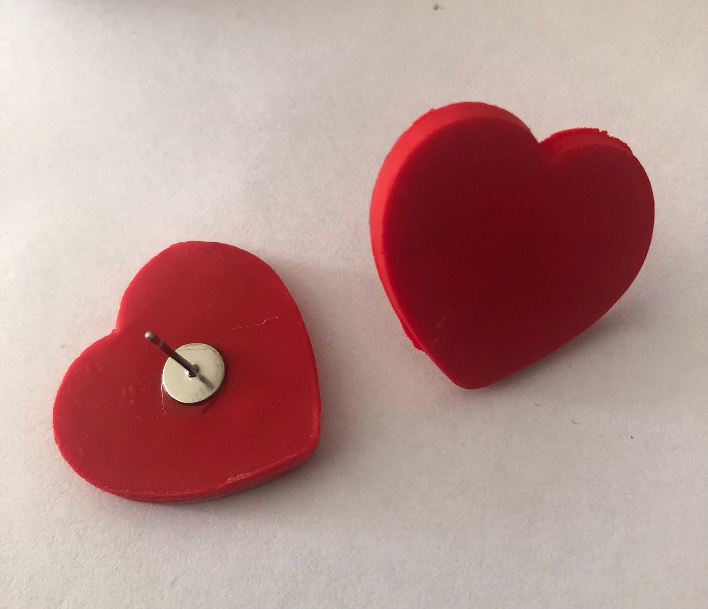 Heart-shaped polymer clay stud earrings