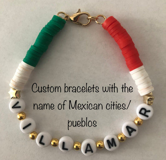 Personalized bracelets with the name of Mexican cities or pueblos (towns)