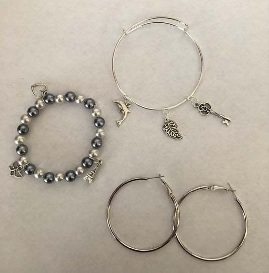 Jewelry set | Charm bracelet, charm beaded bracelet and hoops