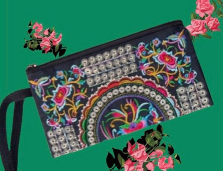 Mexican embroidered wristlet
