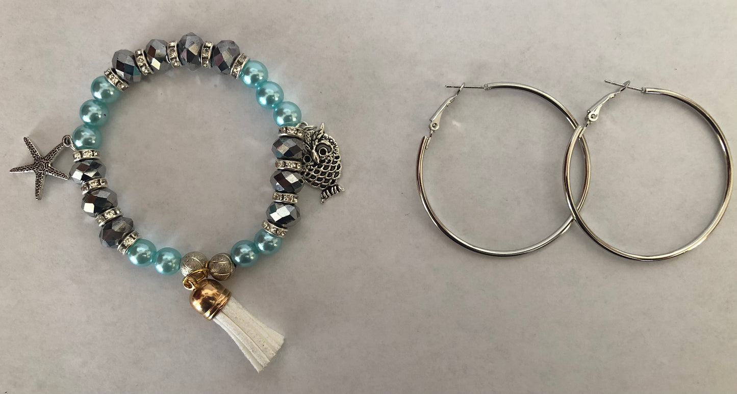 Jewelry set | Charm beaded bracelet and hoops